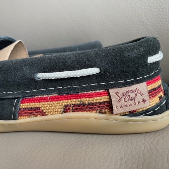 Laurentian Chief moccasin slippers L7 suede leather black aztec inspired - Picture 12 of 16